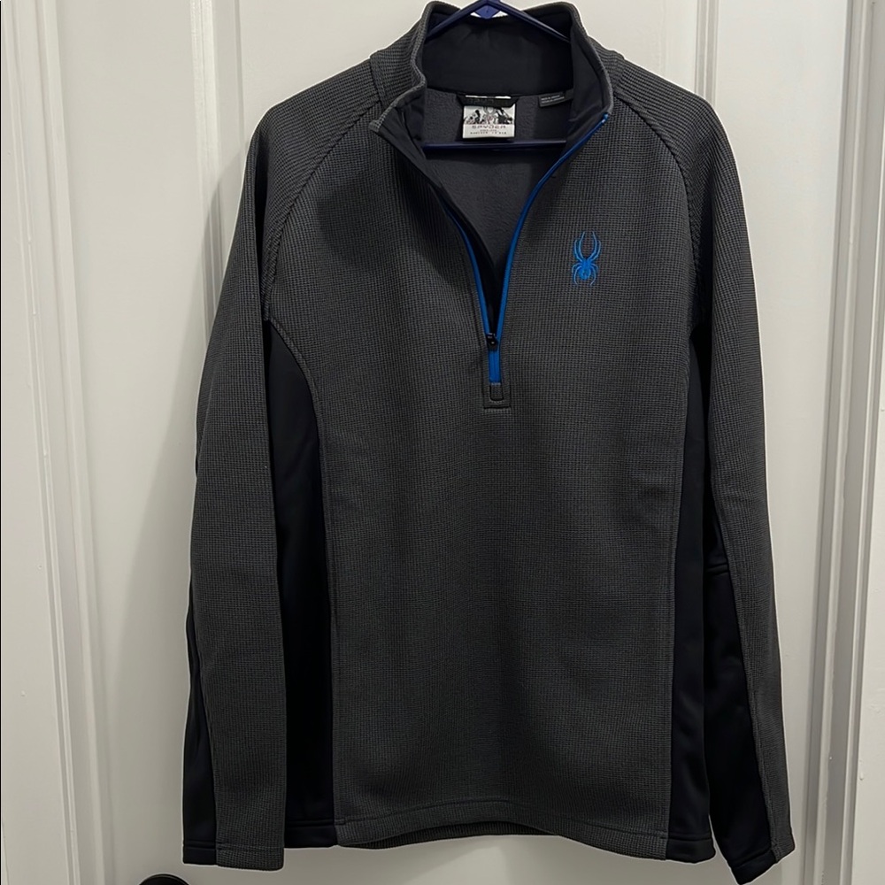 Gray and Black Quarter-Zip Pullover with Blue Logo
